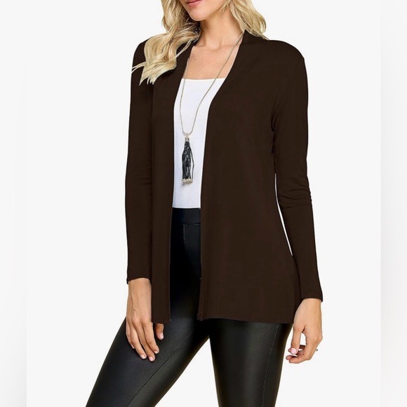 Open Front Drape Lightweight Duster High Low Hem Long Sleeve Cardigan -brown - Picture 1 of 7
